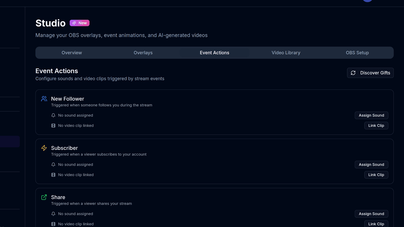 The BoTik sound effects page showing gift-to-sound assignments